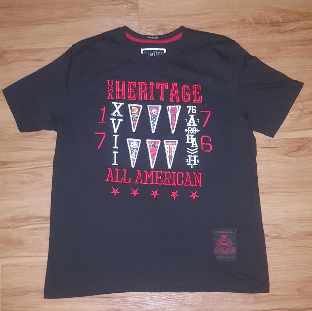 Heritage America Black Embroidered Peel Logo Tee